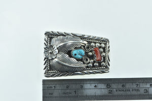 Sterling Silver R. BRHE Native American Coral Turquoise Bolo Clip