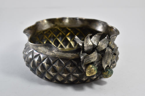 Sterling Plated Mid Century Strawberry Design Checkered Bowl