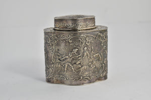 Sterling Silver Dutch Celebration Scene Ornate Tea Caddy