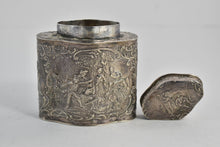 Load image into Gallery viewer, Sterling Silver Dutch Celebration Scene Ornate Tea Caddy