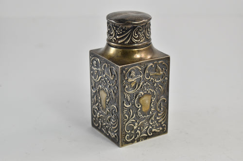 Sterling Silver Goldsmiths Co. Repousse Cupid Antique Tea Caddy