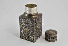 Load image into Gallery viewer, Sterling Silver Goldsmiths Co. Repousse Cupid Antique Tea Caddy