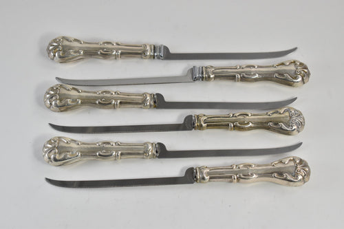 Sterling Silver Ornate Set of 6 Meat Carving Knives