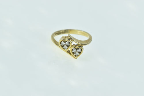 14K Diamond Heart Love Symbol Bypass Ring Yellow Gold