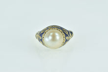 Load image into Gallery viewer, 18K Victorian Pearl Enamel Rose Diamond Floral Ring Yellow Gold