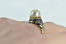 Load image into Gallery viewer, 18K Victorian Pearl Enamel Rose Diamond Floral Ring Yellow Gold