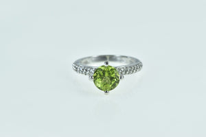 18K Round Peridot Pave Diamond Statement Ring White Gold