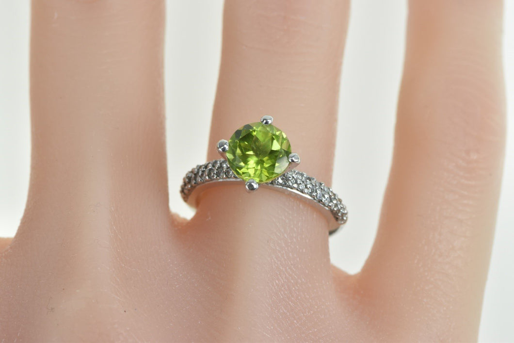 18K Round Peridot Pave Diamond Statement Ring White Gold