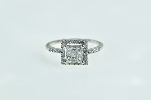 14K 0.50 Ctw Princess Diamond Square Halo Ring White Gold