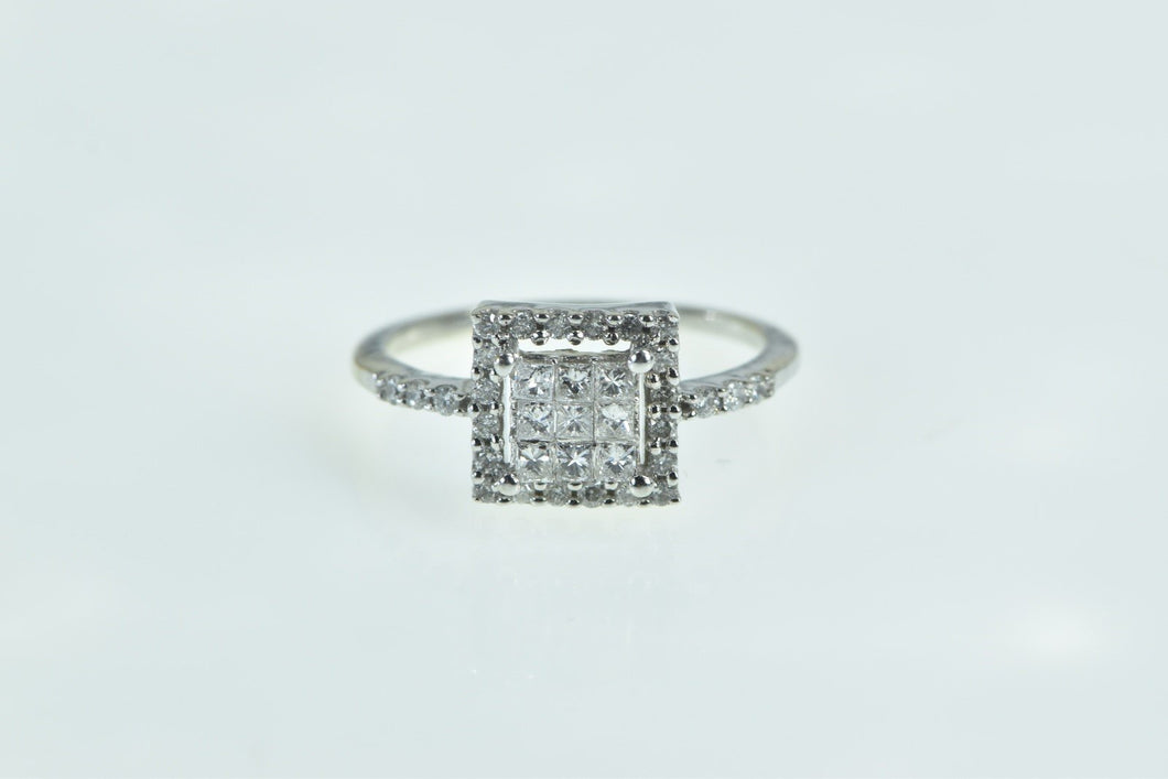 14K 0.50 Ctw Princess Diamond Square Halo Ring White Gold