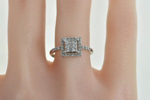 14K 0.50 Ctw Princess Diamond Square Halo Ring White Gold