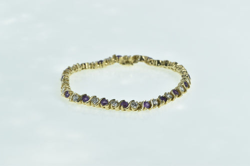 14K 4.00 Ctw Amethyst Diamond Chain Tennis Bracelet 6.5