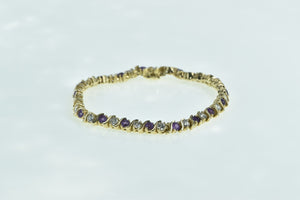 14K 4.00 Ctw Amethyst Diamond Chain Tennis Bracelet 6.5" Yellow Gold