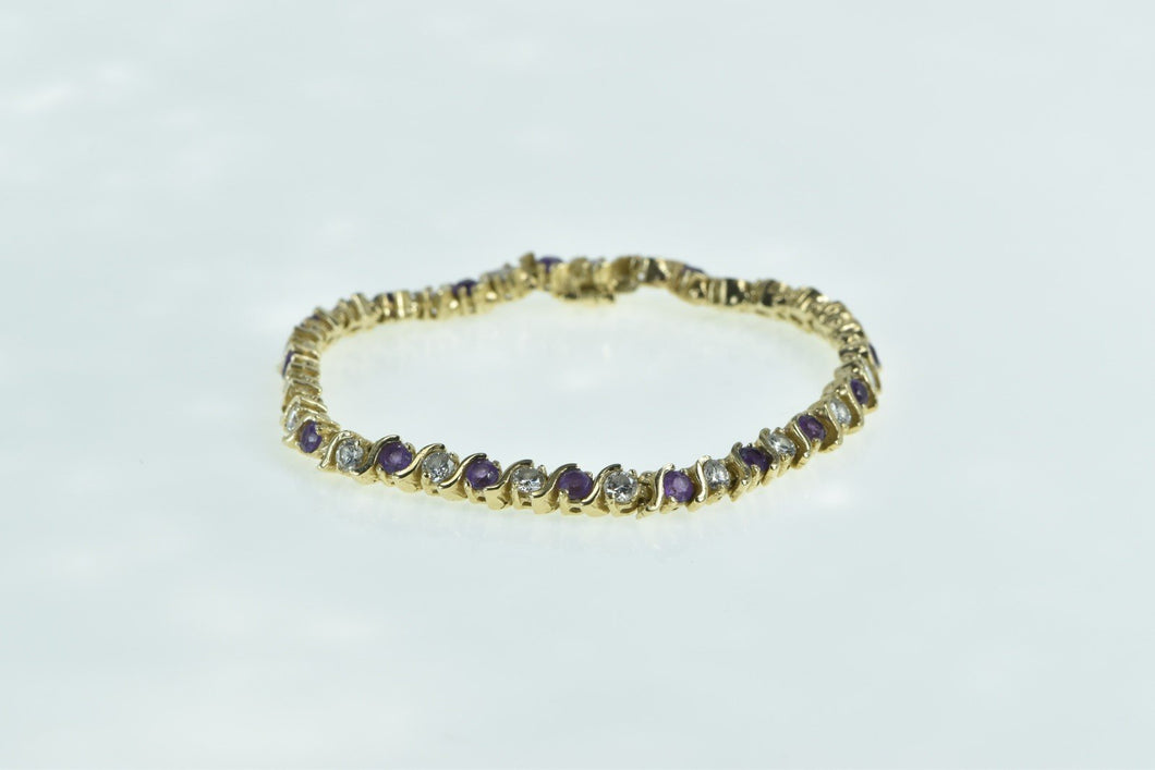 14K 4.00 Ctw Amethyst Diamond Chain Tennis Bracelet 6.5