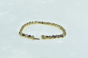 14K 4.00 Ctw Amethyst Diamond Chain Tennis Bracelet 6.5" Yellow Gold