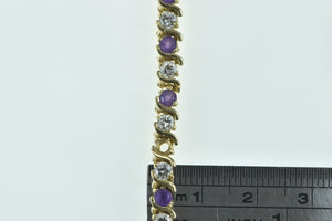 14K 4.00 Ctw Amethyst Diamond Chain Tennis Bracelet 6.5" Yellow Gold