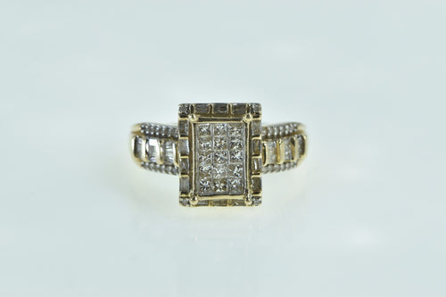 10K 1.00 Ctw Invis. Princess Squared Cluster Ring Yellow Gold