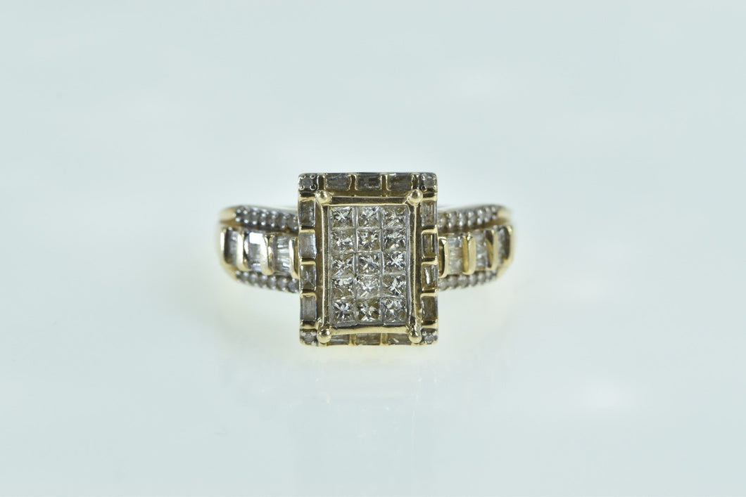 10K 1.00 Ctw Invis. Princess Squared Cluster Ring Yellow Gold