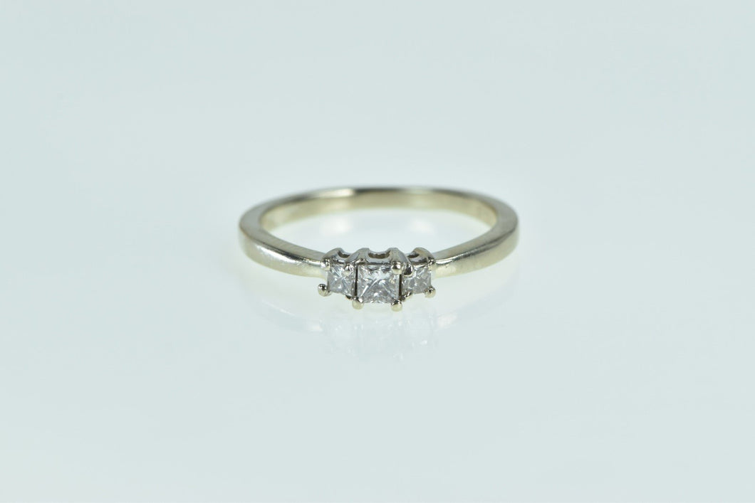 14K Princess Three Stone Vintage Engagement Ring White Gold
