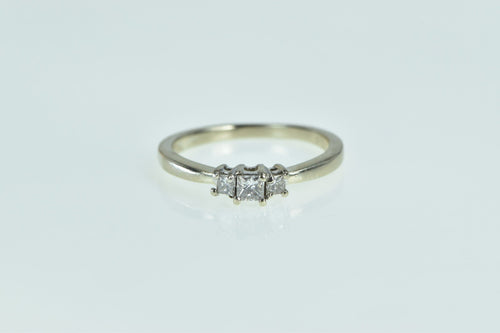 14K Princess Three Stone Vintage Engagement Ring White Gold