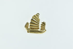 9K 3D Vintage Chinese Junk Sailing Ship Vessel Charm/Pendant Yellow Gold