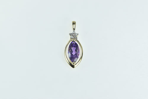 14K Marquise Amethyst Diamond Vintage Statement Pendant Yellow Gold