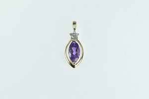 14K Marquise Amethyst Diamond Vintage Statement Pendant Yellow Gold