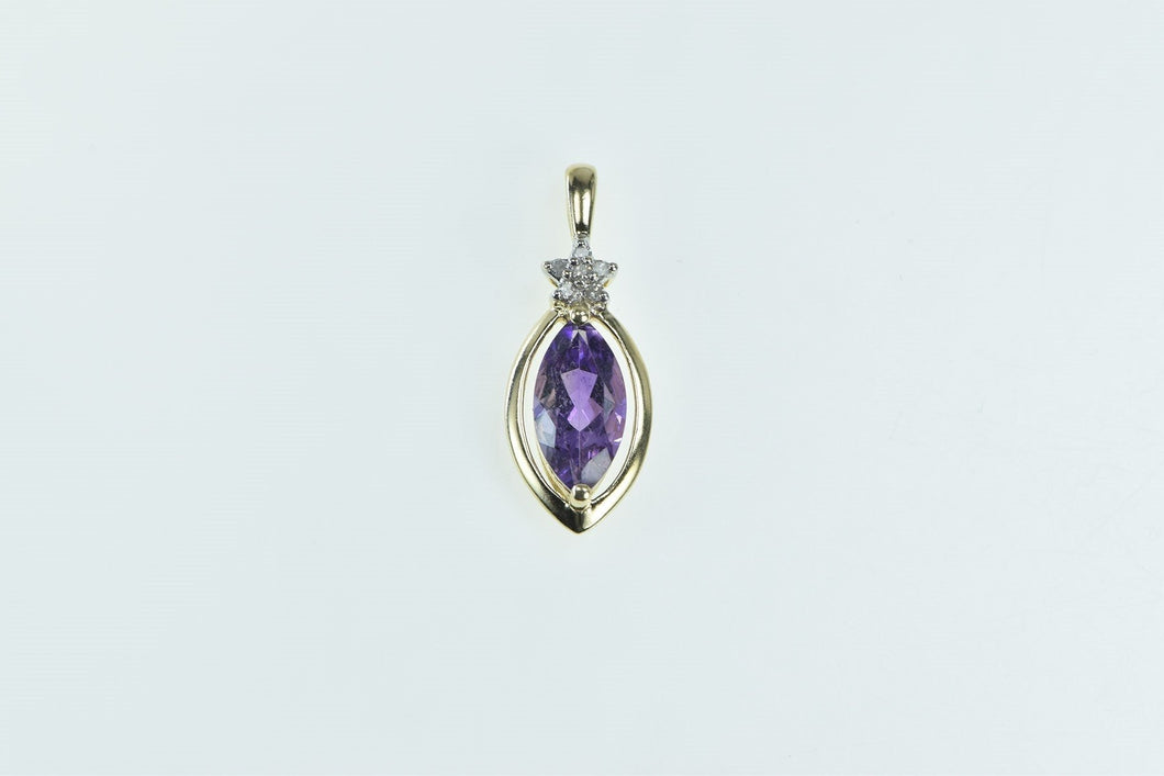 14K Marquise Amethyst Diamond Vintage Statement Pendant Yellow Gold