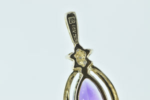 14K Marquise Amethyst Diamond Vintage Statement Pendant Yellow Gold