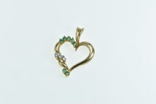 Load image into Gallery viewer, 14K Vintage Emerald Diamond Heart Twist Love Pendant Yellow Gold