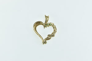 14K Vintage Emerald Diamond Heart Twist Love Pendant Yellow Gold