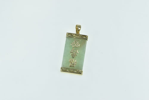14K Squared Chinese Jadeite Fortune Happiness Pendant Yellow Gold