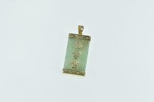 14K Squared Chinese Jadeite Fortune Happiness Pendant Yellow Gold