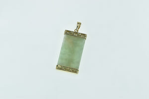 14K Squared Chinese Jadeite Fortune Happiness Pendant Yellow Gold