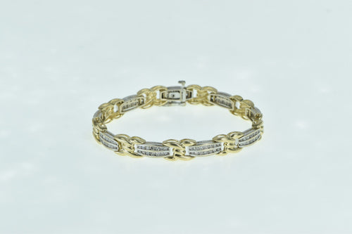 14K 2.25 Ctw Diamond Two Tone Twist Bar Link Bracelet 7