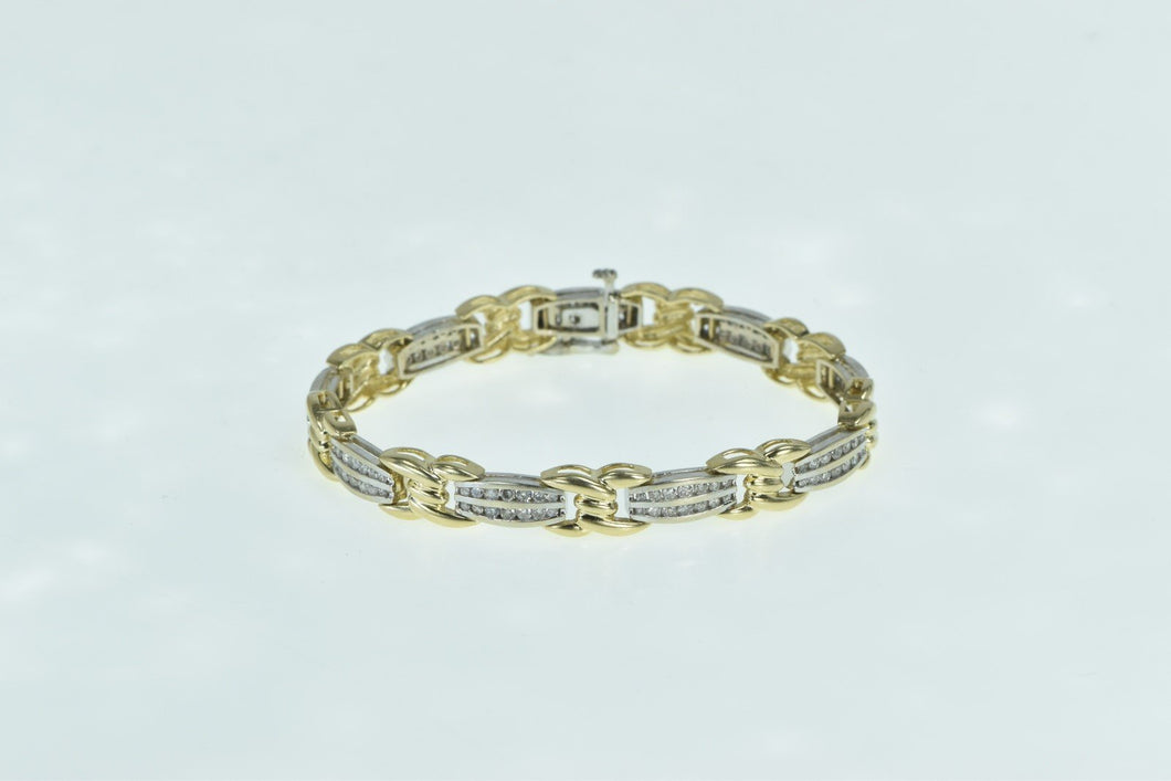 14K 2.25 Ctw Diamond Two Tone Twist Bar Link Bracelet 7