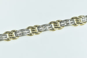 14K 2.25 Ctw Diamond Two Tone Twist Bar Link Bracelet 7" Yellow Gold