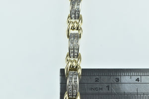 14K 2.25 Ctw Diamond Two Tone Twist Bar Link Bracelet 7" Yellow Gold