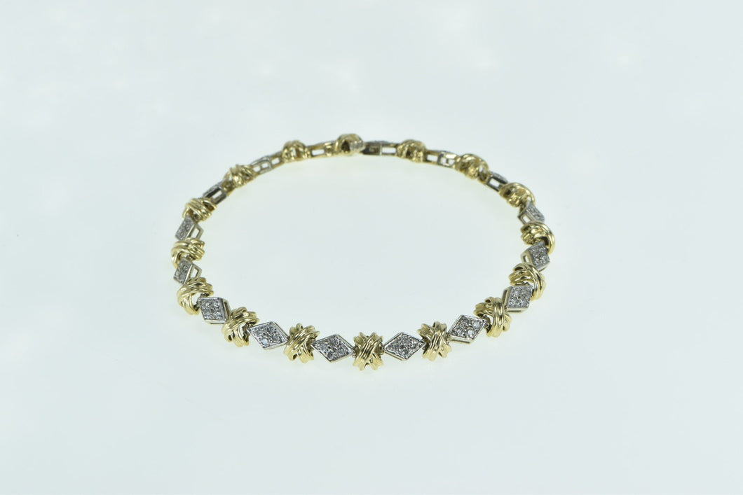 14K 0.32 Ctw Two Tone Diamond Cluster Tennis Bracelet 8.25