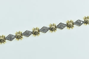 14K 0.32 Ctw Two Tone Diamond Cluster Tennis Bracelet 8.25" Yellow Gold