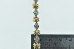 14K 0.32 Ctw Two Tone Diamond Cluster Tennis Bracelet 8.25" Yellow Gold