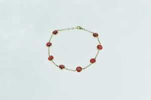 14K Red Nazar Evil Eye Spiritual Protection Bracelet 7.5" Yellow Gold