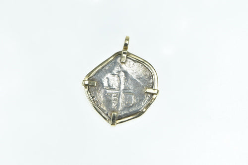 14K Vintage Spanish Silver Shipwreck Coin Charm/Pendant Yellow Gold