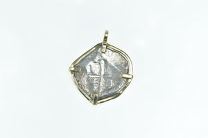 14K Vintage Spanish Silver Shipwreck Coin Charm/Pendant Yellow Gold
