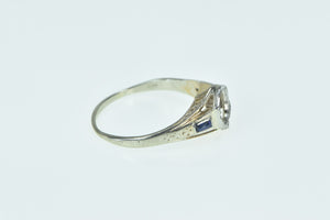 18K 5.6mm Art Deco Sapphire Engagement Setting Ring White Gold