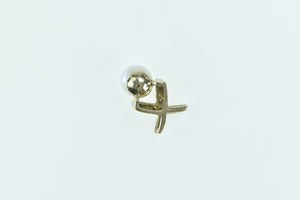 10K X Criss Cross Diamond Pearl Slide Pendant Yellow Gold