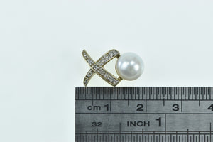 10K X Criss Cross Diamond Pearl Slide Pendant Yellow Gold