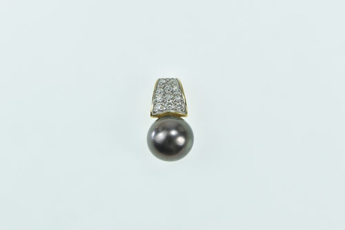 14K Grey Pearl Pave Diamond Statement Pendant Yellow Gold