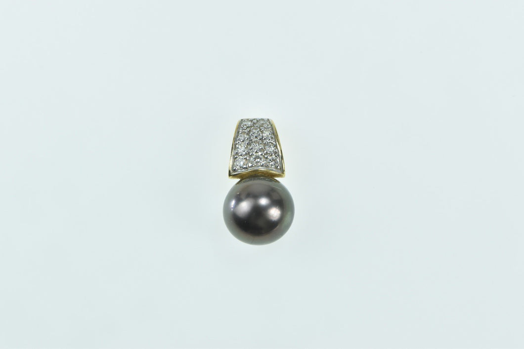 14K Grey Pearl Pave Diamond Statement Pendant Yellow Gold