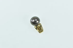 14K Grey Pearl Pave Diamond Statement Pendant Yellow Gold